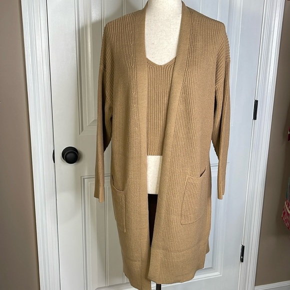FRYE Cardigan Longline Duster Knit With Matching Tank Top Cotton Women Small - Picture 1 of 13